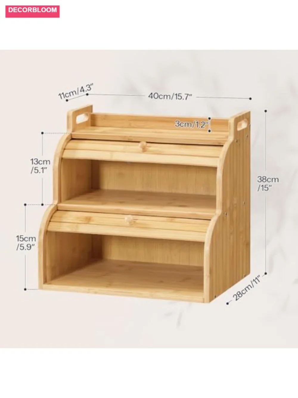 Bamboo 2-Tier Roll-Top Bread Box with Ventilation, Kitchen Storage